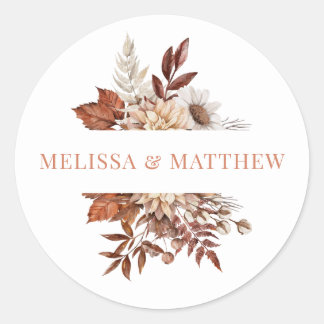 Elegant Terracotta Watercolor Floral Wedding Class Classic Round Sticker