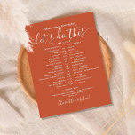 Elegant Terracotta Wedding Schedule Timeline<br><div class="desc">This simple elegant terracotta wedding schedule-timeline can be personalized with your wedding details in modern white lettering. Designed by Thisisnotme©</div>