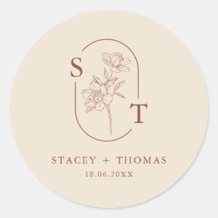 Elegant Terracotta Whimsical Wedding  Classic Round Sticker
