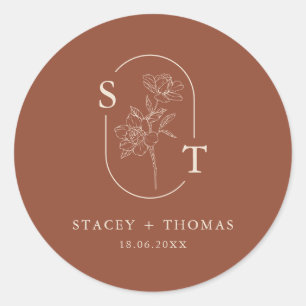 Elegant Terracotta Whimsical Wedding Classic Round Sticker