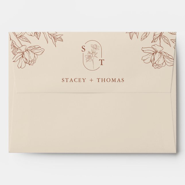 Elegant Terracotta Whimsical Wedding Envelope (Back (Top Flap))