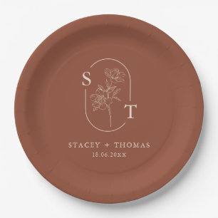 Elegant Terracotta Whimsical Wedding Sticker Paper Plate