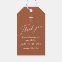 Elegant Terracotta White Cross Baptism Favour Tags