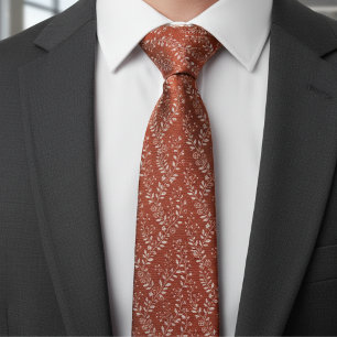 Elegant Terracotta White Floral Tie