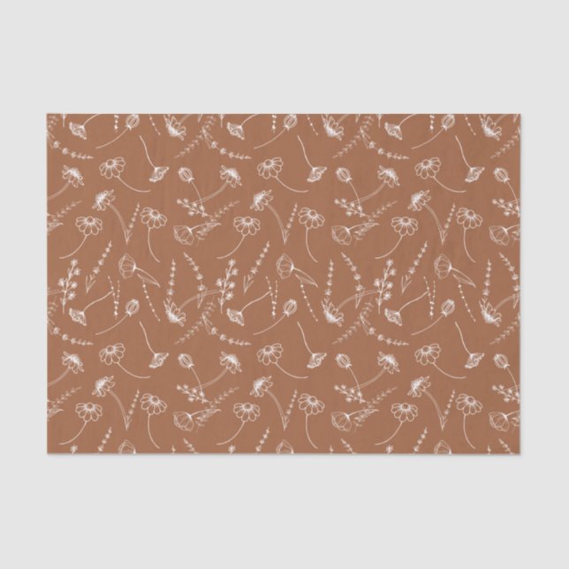 Elegant Terracotta Wildflower Sketch Simple Floral Tissue Paper (Front)