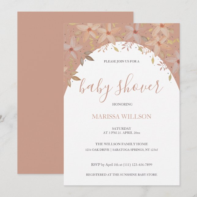 Elegant Terracotta Wildflowers Watercolor Art Invitation (Front/Back)