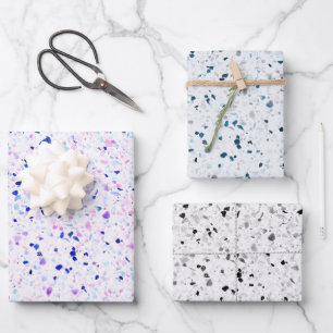 Elegant Terrazzo Purple Teal Black White Pattern Wrapping Paper Sheet