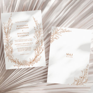 Elegant Terrracotta Floral Wreath Monogram Wedding Invitation