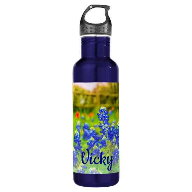Elegant Texas Bluebonnets Blue Floral Modern 710 Ml Water Bottle (Front)