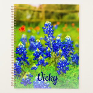 Elegant Texas Bluebonnets Blue Floral Modern Planner