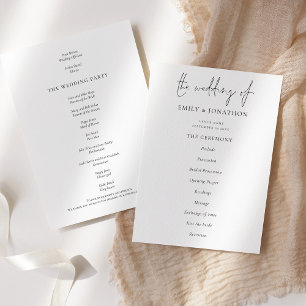 Elegant Text  Black White Wedding Program