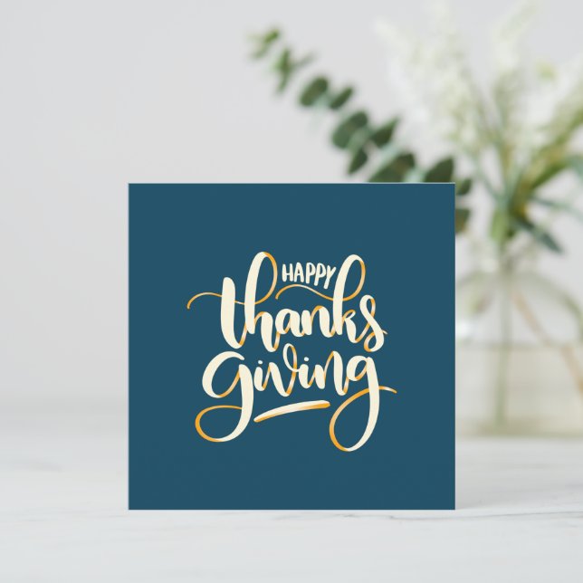 Elegant Text Happy Thanksgiving with Cute Pumpkin  Invitation (Standing Front)