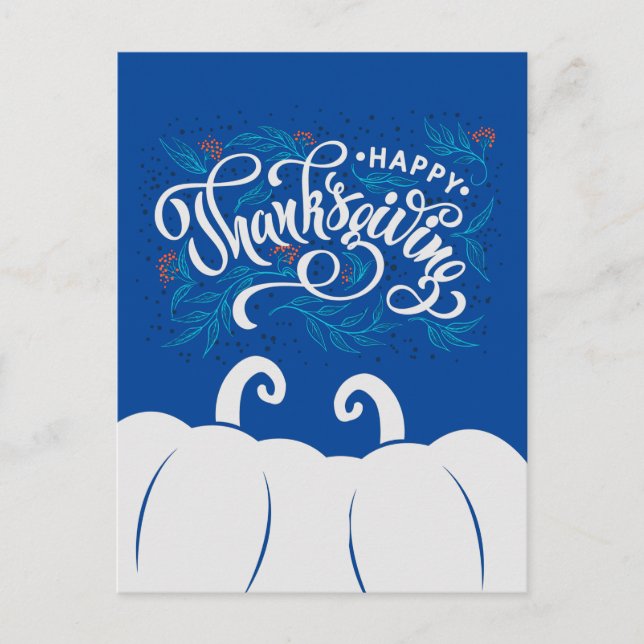 Elegant Text Happy Thanksgiving with Cute Pumpkin Postcard (Front)