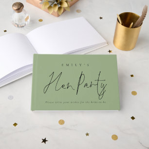 Elegant Text Hen Party Sage Green Guest Book