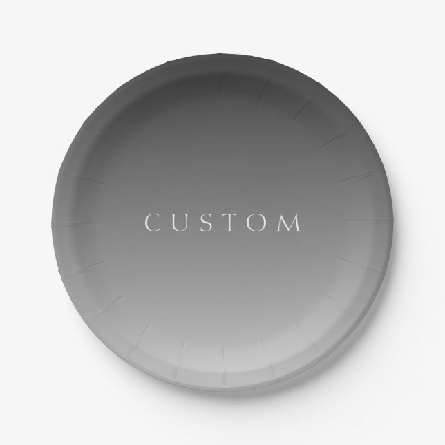 Elegant Text on Simple Modern Grey Ombre Gradient  Paper Plate (Front)