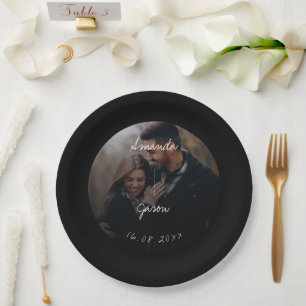 Elegant Text Overlay Script Photo Wedding Party  Paper Plate