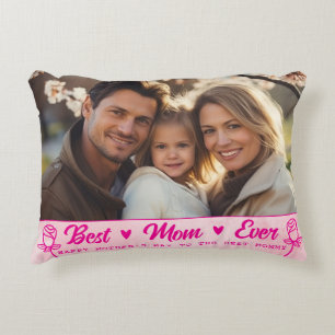 Elegant Text Photo Mother's Day Watercolor Pink Accent Pillow