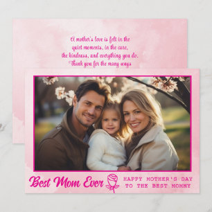 Elegant Text Photo Mother's Day Watercolor Pink Card