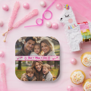 Elegant Text Photo Mother's Day Watercolor Pink Paper Plate