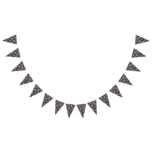Elegant textile design featuring intricate floral  bunting flags