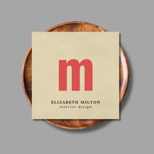 Elegant Texture Beige Monogram Interior Designer Square Business Card (Creator Uploaded)