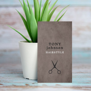 Elegant Texture Brown Black Scissors Hair Stylist Business Card