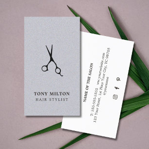 Elegant Texture Grey Black Scissors Hairstylist Business Card
