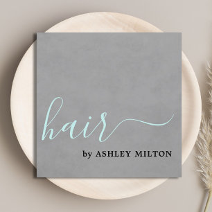 Elegant Texture Grey Turquoise Typography Hair Square Business Card