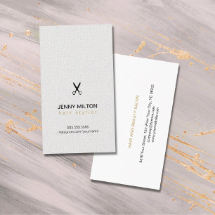 Elegant Texture White Black Scissors Hair Stylist Business Card