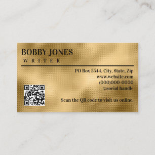 Elegant Textured Gold Foil Metallic QR Code Business Card