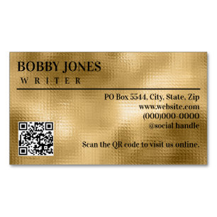 Elegant Textured Gold Foil Metallic QR Code Magnetic Business Card