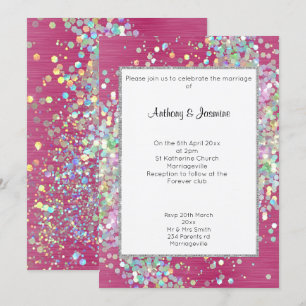 ELEGANT TEXTURED PINK HOLOGRAPHIC PASTEL WEDDING  INVITATION