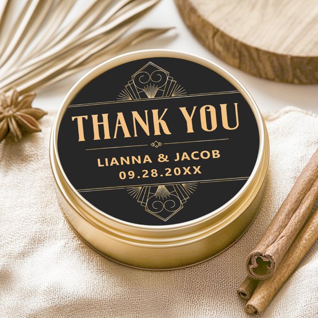 Elegant Thank You Art Deco Wedding Classic Round Sticker (Creator Uploaded)
