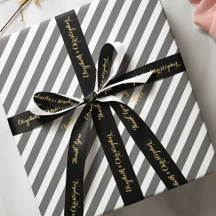 Elegant Thank You Black Gold Custom Wedding Favour Satin Ribbon