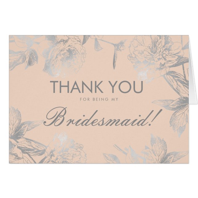Elegant Thank You Bridesmaid Floral Silver Blush (Front Horizontal)