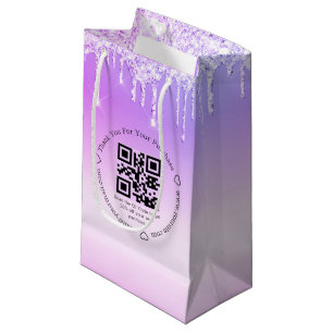 elegant thank you business qr code pink dripping small gift bag