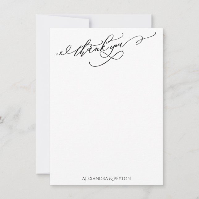 Elegant Thank You Calligraphy Black & White Card (Front)