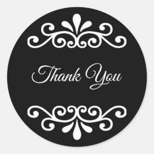 Elegant Thank You Calligraphy in Black and White Classic Round Sticker