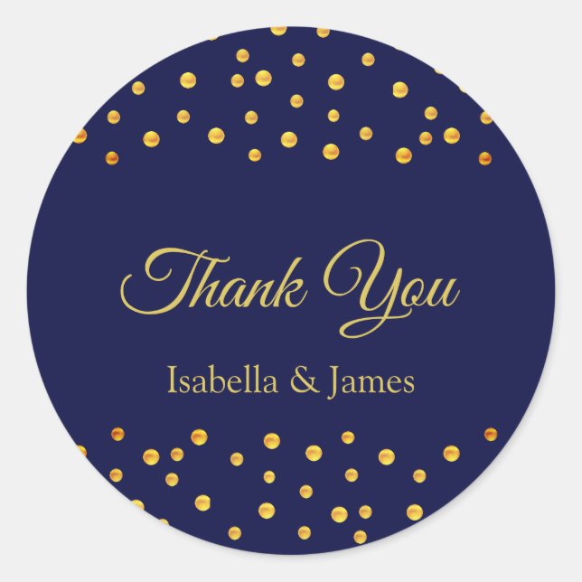 Elegant Thank You Calligraphy on Navy Blue Classic Round Sticker (Front)