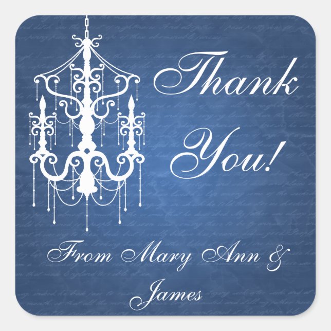Elegant  Thank you Chandelier Blue Square Sticker (Front)
