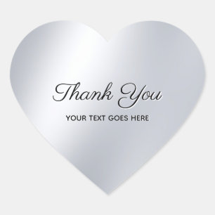 Elegant Thank You Custom Text Silver Look Template Heart Sticker