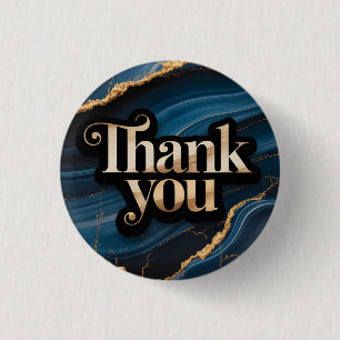 Elegant Thank You Design with Blue and Gold 1 Inch Round Button