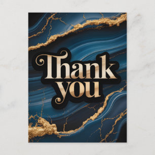Elegant Thank You Design with Blue and Gold Postcard