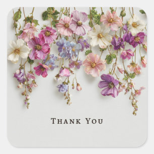 Elegant "Thank You" Design with Hanging Flowers Square Sticker