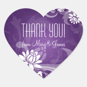 Elegant Thank you Floral Swirls Purple Heart Sticker