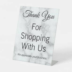 Elegant Thank You For Shopping With Us Faux Marble Pedestal Sign
