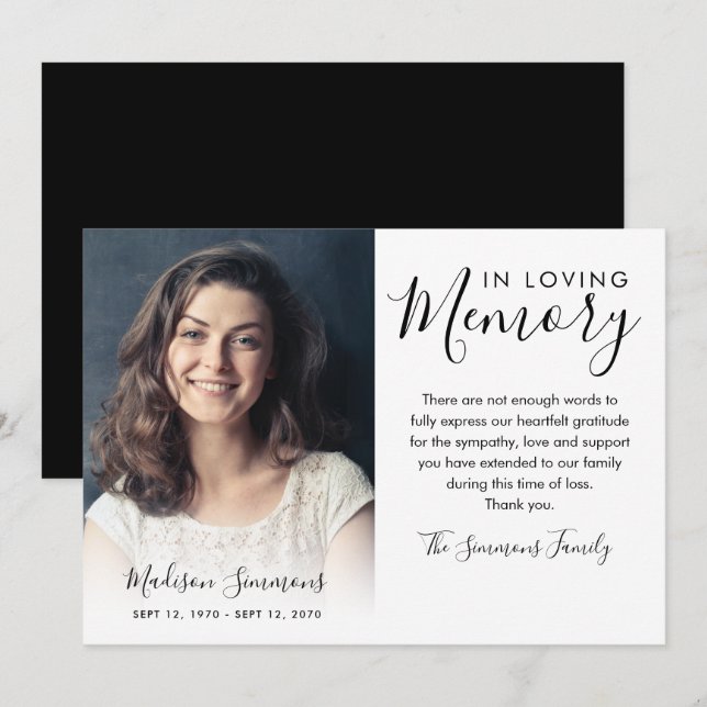 Elegant Thank You Funeral Photo Sympathy Grief (Front/Back)