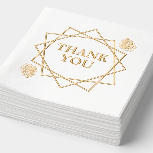 Elegant Thank You Geometric Pattern & Roses Foil Napkins (Detail)