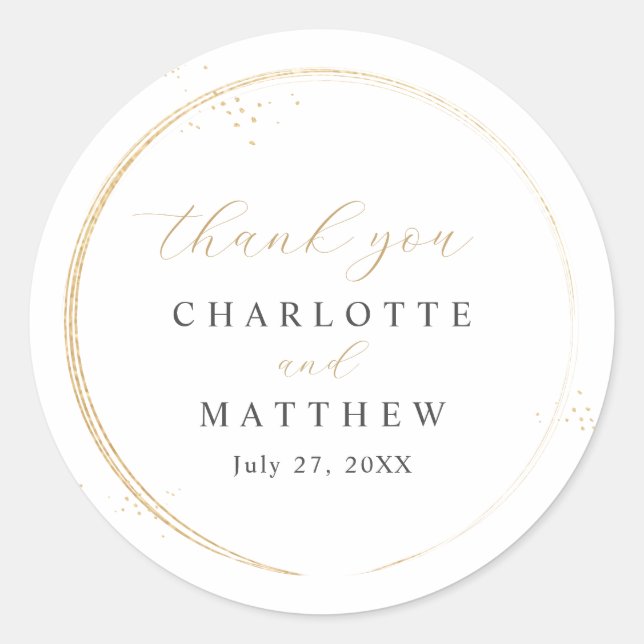 Elegant Thank You Gold Wedding  Classic Round Sticker (Front)