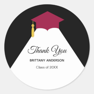 Elegant Thank You Graduation on Black & White Clas Classic Round Sticker